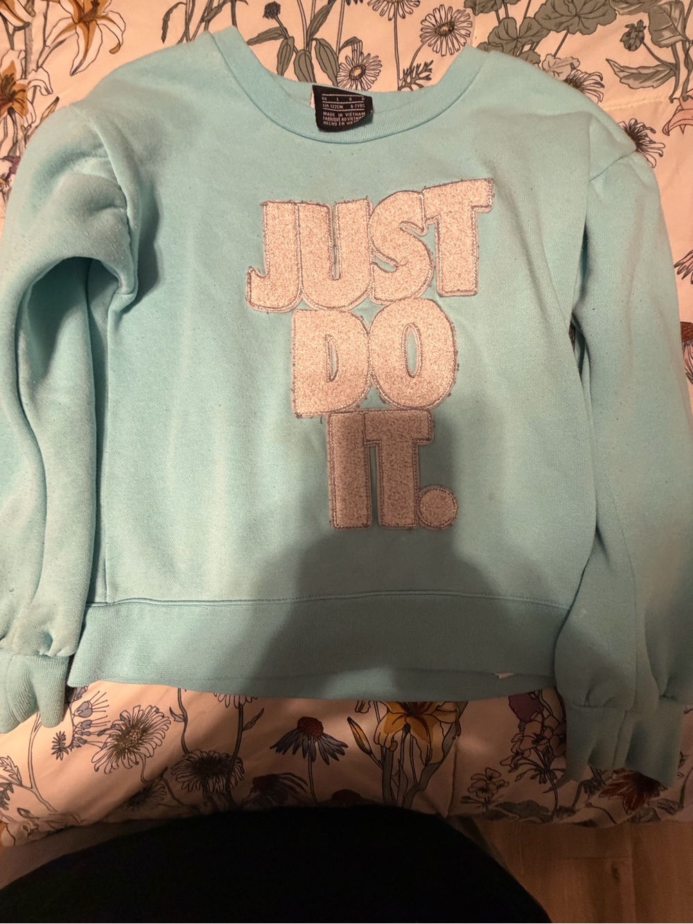 Nike Kids Light Aqua Sweatshirt with "Just Do It" Applique